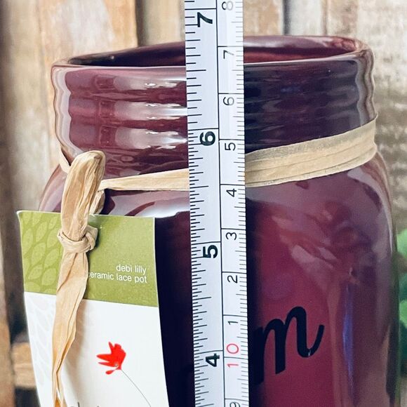 NWT Burgundy Bloom Extra Large Fresh Ceramic Mason Jar Decor utensil Holder - Picture 9 of 12
